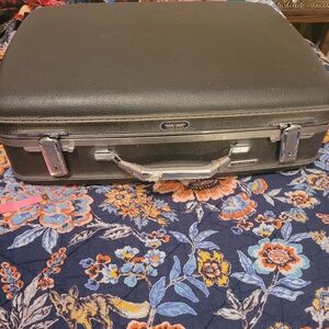 American Tourister Black Suitcase with Silver Trim Vintage Luggage